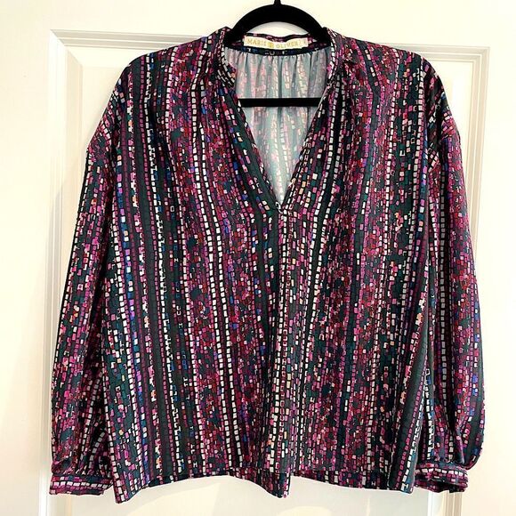EUC Marie Oliver Mosaic Long Sleeve Blouse Sz. S - Picture 1 of 4
